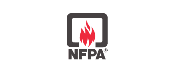 Logotipo da NFPA, National Fire Protection Association, organização dedicada à prevenção de incêndios e segurança.