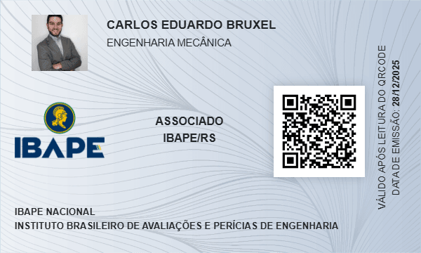 Registro profissional do Engenheiro Perito Carlos Bruxel no IBAPE - Instituto Brasileiro de Avaliações e Perícias de Engenharia.