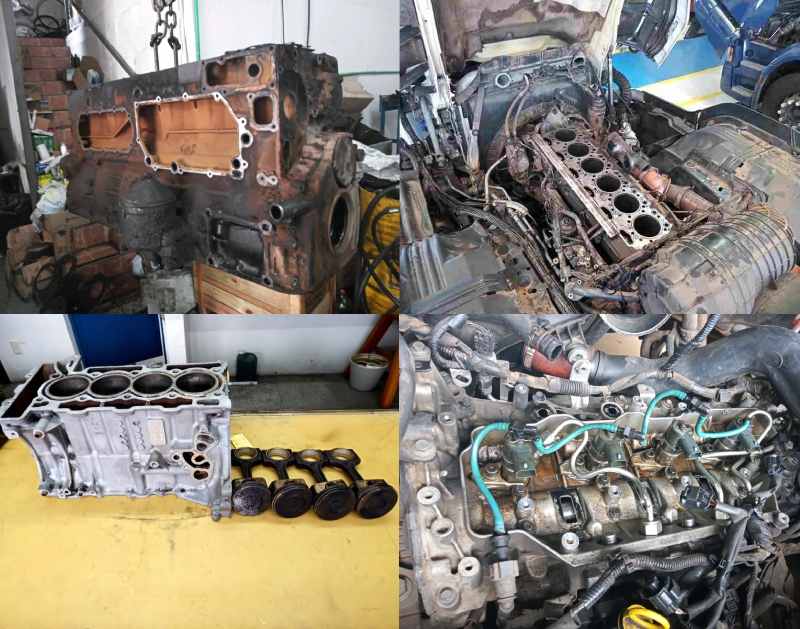 Montagem de casos reais de perícia técnica em motores pela Bruxel Perícias: diagnóstico de motor Scania 11 litros em Caibaté/RS, motor scania 14 litros em Lajeado/RS, análise forense em motor Peugeot THP em Santa Cruz do Sul/RS e investigação de falhas em motor de Renault Master na cidade de Formigueiro/RS.