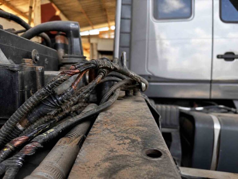 Fotografia forense ilustrativa de perícia constatando vício oculto em caminhão usado com falha elétrica na região de Estrela RS.